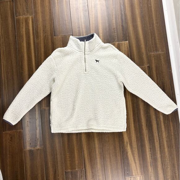 PINK VS Cream White Warm Sherpa Pullover Turtleneck Half zip w/ pockets y2k - Picture 1 of 9
